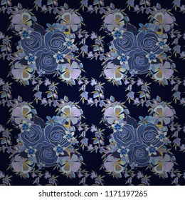 Vector illustration. Seamless floral background. Tropical colorful seamless pattern. Isolated beautiful flowers drawn watercolor in blue, violet and gray colors.