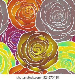 Vector illustration. Seamless floral background. Isolated beautiful flowers drawn. Tropical colorful seamless pattern.