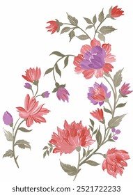 Vector illustration of seamless floral branches with tropical leaves. set of hand painted botanical flowers, peonies and leaves. vintage watercolor flower arrangements.