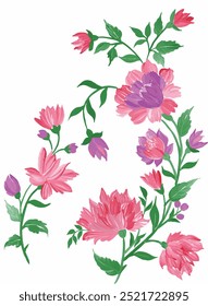 Vector illustration of seamless floral branches with tropical leaves. set of hand painted botanical flowers, peonies and leaves. vintage watercolor flower arrangements.