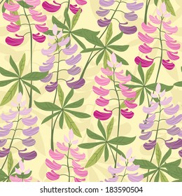 Vector Illustration of  Seamless floral lupine pattern