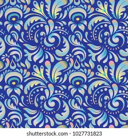 Vector illustration. Vector seamless floral pattern in blue and gray colors for design, textile or fabric.