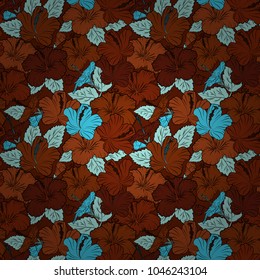 Vector illustration. Seamless floral pattern with stylized hibiscus flowers in brown, red and black colors.