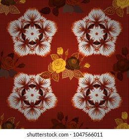 Vector illustration. Seamless floral pattern in cute rose flowers and leaves in brown and red colors.