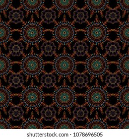 Vector illustration. Vector seamless floral pattern in orange, brown and purple colors for design, textile or fabric.