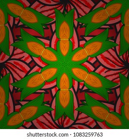 Vector illustration. Seamless floral pattern in folk style with flowers, leaves. Hand drawn.