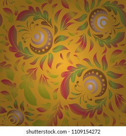 Vector illustration. Vector seamless floral pattern in orange, brown and yellow colors for design, textile or fabric.