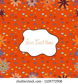 Vector illustration. Seamless floral pattern with doodles flowers on orange, white and violet colors.