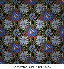 Vector illustration. Seamless floral pattern with wonderful flowers in gray, brown and blue tones.