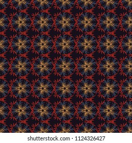 Vector illustration. Seamless floral pattern with wonderful flowers in black, red and blue tones.