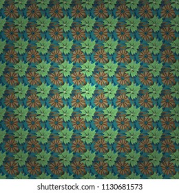 Vector illustration. Seamless floral pattern with wonderful flowers in blue, brown and green tones.