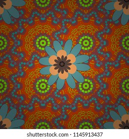Vector illustration. Seamless floral pattern with wonderful flowers in brown, orange and blue tones.