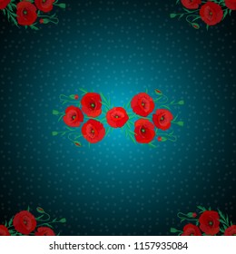 Vector illustration. Seamless floral pattern with stylized poppy flowers in red, green and blue colors.