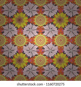 Vector illustration. Seamless floral pattern with wonderful flowers in yellow, magenta and pink tones.