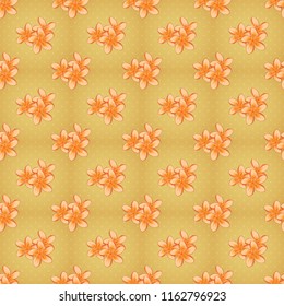 Vector illustration. Seamless floral pattern with stylized plumeria flowers in yellow, orange and beige colors.