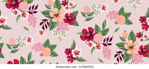  Vector illustration of a seamless floral pattern in spring for Wedding, anniversary, birthday and party. Design for banner, poster, card, invitation and scrapbook