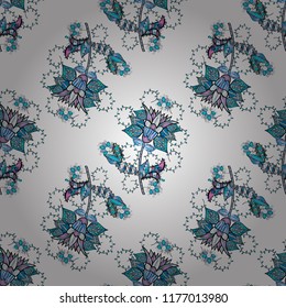Vector illustration. Seamless floral pattern with cute doodles flowers. Vector illustration. In sketch style white, blue and black colors. Collection of hand drawn flowers and plants.