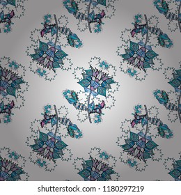 Vector illustration. Seamless floral pattern with cute doodles flowers. Vector illustration. In sketch style white, blue and black colors. Collection of hand drawn flowers and plants.
