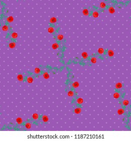 Vector illustration. Seamless floral pattern with stylized poppy flowers in red, green and violet colors.