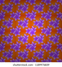 Vector illustration. Seamless floral pattern in yellow, orange and violet colors with motley plumeria flowers.