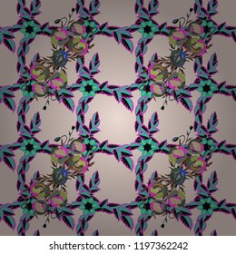 Vector illustration. Seamless floral pattern in cute poppy flowers in blue, magenta and gray colors.