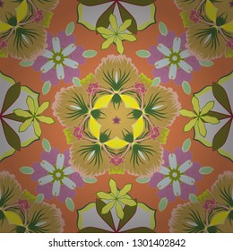 Vector illustration. Seamless Floral Pattern in green, yellow and orange colors.