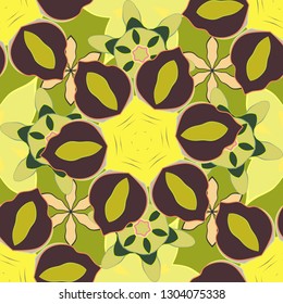 Vector illustration. Seamless floral pattern in beige, brown and yellow colors with motley flowers.