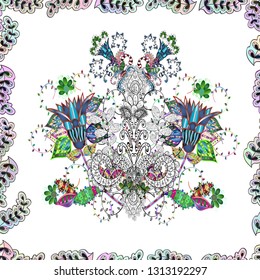 Vector illustration. Seamless Floral Pattern in Vector illustration. Beautiful fabric pattern. On white, blue and neutral colors.