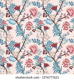 Vector illustration of a seamless floral pattern. Indian and oriental style