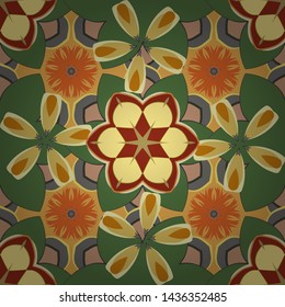 Vector illustration. Seamless floral pattern with stylized flowers in yellow, green and gray colors.