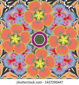 Vector illustration. Seamless Floral Pattern in green, orange and yellow colors.