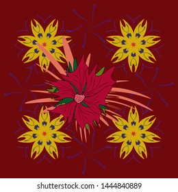 Vector illustration. Seamless floral pattern with wonderful flowers in red, yellow and violet tones.