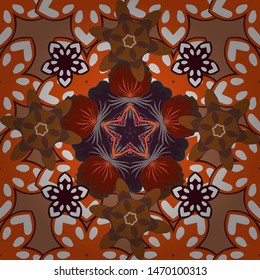 Vector illustration. Seamless Floral Pattern in orange, brown and white colors.
