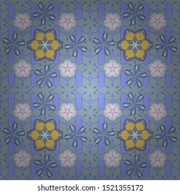 Vector illustration. Seamless floral pattern with stylized flowers in violet, brown and blue colors.