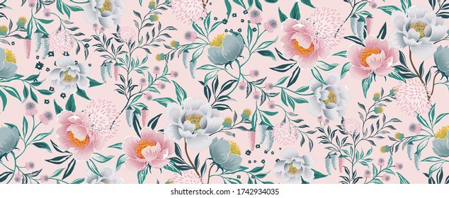Vector illustration of seamless floral pattern in spring for Wedding, anniversary, birthday and party. Design for banner, poster, card, invitation and scrapbook
