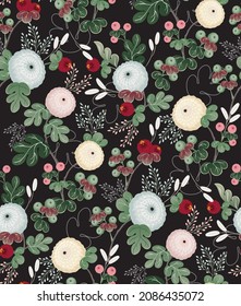  Vector illustration of seamless floral pattern in winter for Wedding, anniversary, birthday and party. Design for invitation card, picture frame, poster, scrapbook 