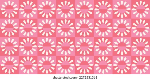 Ilustración vectorial. Patrón floral sin foco. Flores blancas sobre cubos rosados. Perfecto para fondos, fondos de pantalla y más.