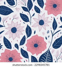Ilustración vectorial de un patrón floral sin fisuras con pájaros lindos en primavera para Boda, aniversario, cumpleaños y fiesta. Diseño de banner, afiche, tarjeta, invitación y libro de recortes