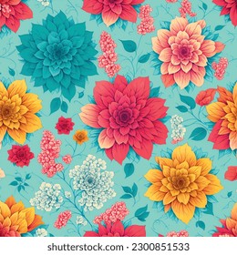 Vector illustration of a seamless floral pattern with cute birds in spring for Wedding, anniversary, birthday and party. Design for banner, poster, card, invitation and scrapbook