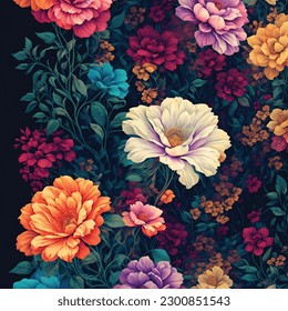 Vektorgrafik eines nahtlosen Blumenmusters mit süßen Vögeln im Frühjahr für Hochzeit, Geburtstag, Geburtstag und Feier. Design für Banner, Poster, Karte, Einladung und Scrapbook
