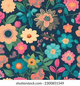 Vector illustration of a seamless floral pattern with cute birds in spring for Wedding, anniversary, birthday and party. Design for banner, poster, card, invitation and scrapbook