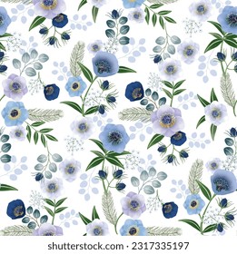 Vector illustration of seamless floral pattern in spring season.  	