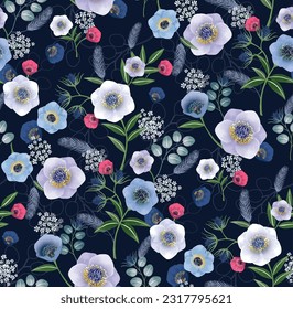 Vector illustration of seamless floral pattern in spring season.  	