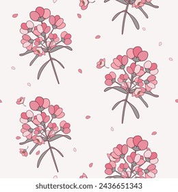 Ilustración vectorial. Patrón floral sin costuras de flores rosas sobre un fondo claro, impresión para tela, textil, papel pintado, ropa de bebé, embalaje, diseño para banner, póster, tarjeta, invitación y chatarra