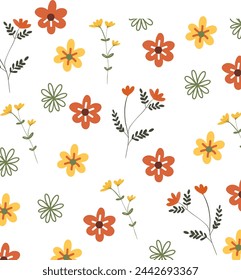 Vector illustration of a seamless floral pattern with cute doodle flowers in spring for Wedding, anniversary, birthday and party. Design for banner, poster, card, invitation and scrapbook