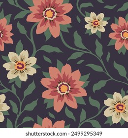 Ilustración vectorial de un patrón floral sin fisuras con flores blancas y rosadas. Diseño para Anuncio, póster, tarjeta, invitación y scrapbook. Textura de Fondo de pantalla. Diseño de Vector para diferentes superficies.