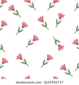 Vector illustration of a seamless floral pattern featuring stylized flowers and leaves in a decorative and repeating layout. Perfect for textile, wallpaper, and surface design.