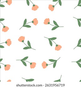 Ilustração vetorial de um padrão floral sem costura com flores e folhas estilizadas em um layout decorativo e repetitivo. Perfeito para design têxtil, papel de parede e superfície.