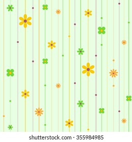 Vector illustration of seamless floral pattern with stripes. Spring flower background