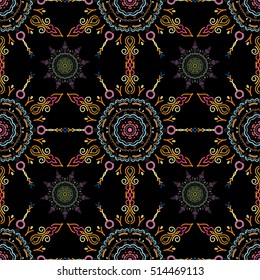 Vector illustration. Vector seamless floral pattern in blue, neutral and green colors for design, textile or fabric.